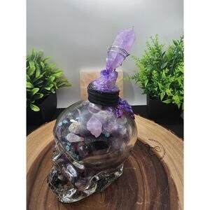 Glass Skull with Amethyst, Obsidian & UV Stones